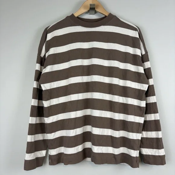 AYR The Early Mornings Striped Top Womens M Brown Ivory - Picture 2 of 12